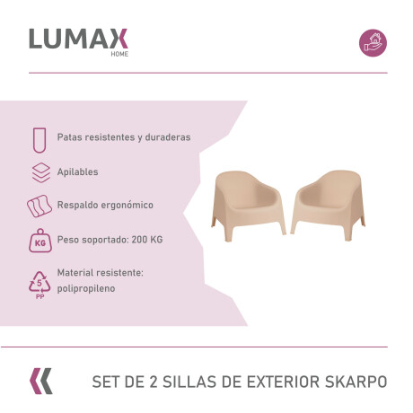 Set de 2 Silla Plastico Skarpo Jardin Liso Taupe