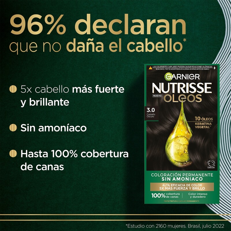Tinta Garnier Nutrisse Oleos N°3.0 Castaño Oscuro Tinta Garnier Nutrisse Oleos N°3.0 Castaño Oscuro