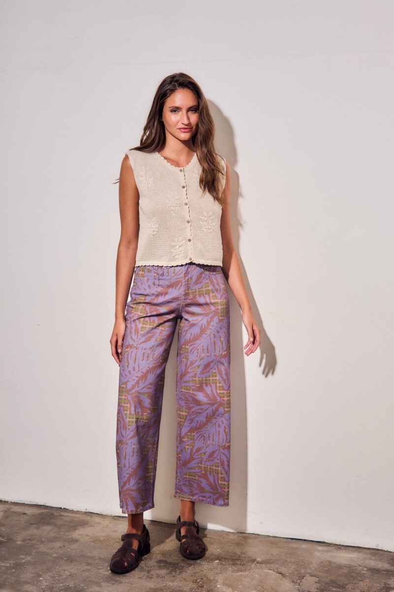Chaleco Texturado Crochet Flores Beige Melange