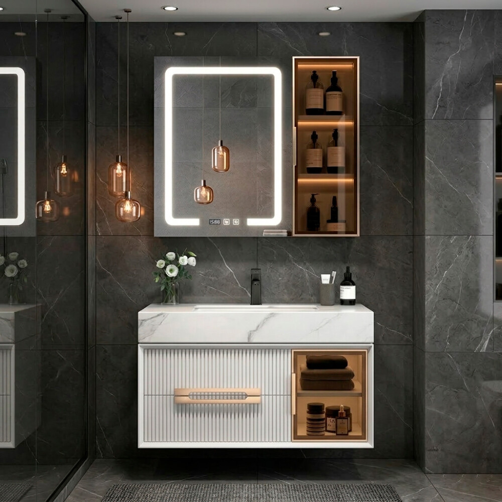 CONJUNTO DE BAÑO HABITARE MODELO LT1126-60W / MUEBLE BLANCO + ESPEJO C/ LUZ LED - 60 cm Conjunto De Baño Habitare Modelo Lt1126-60w / Mueble Blanco + Espejo C/ Luz Led - 60 Cm