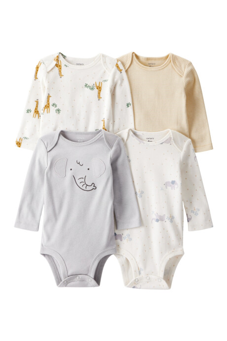 Pack cuatro bodies de algodón, diseño safari Sin color