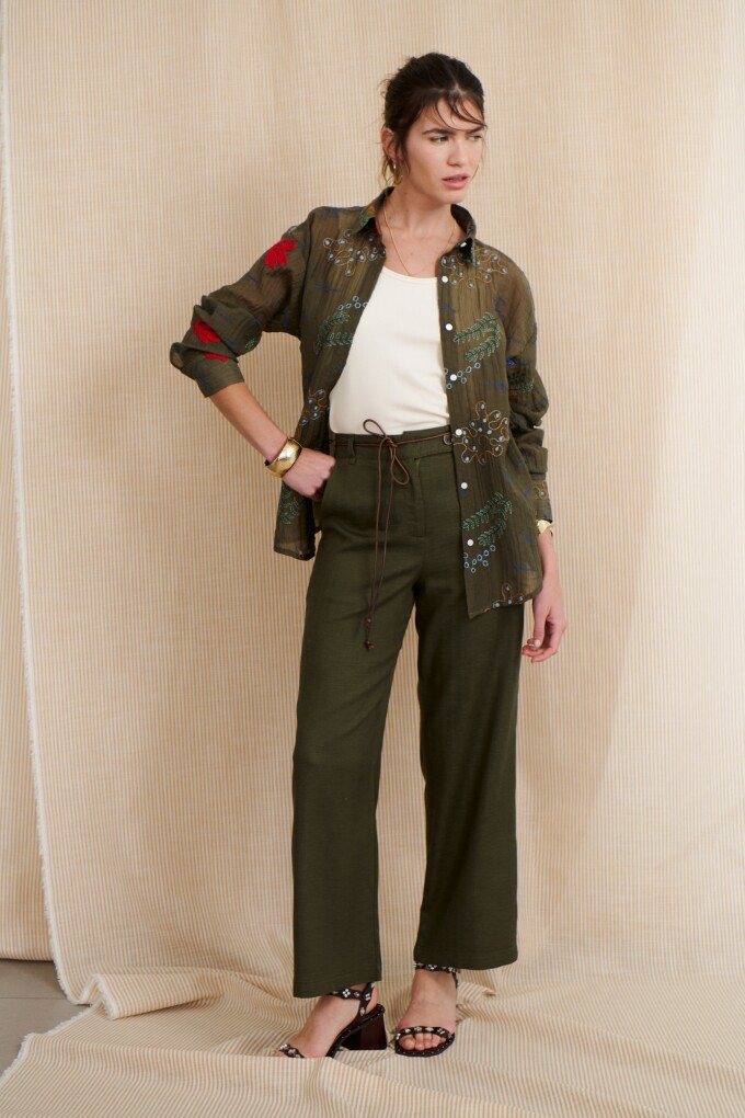 PANTALON LINO LYRIO OLIVA