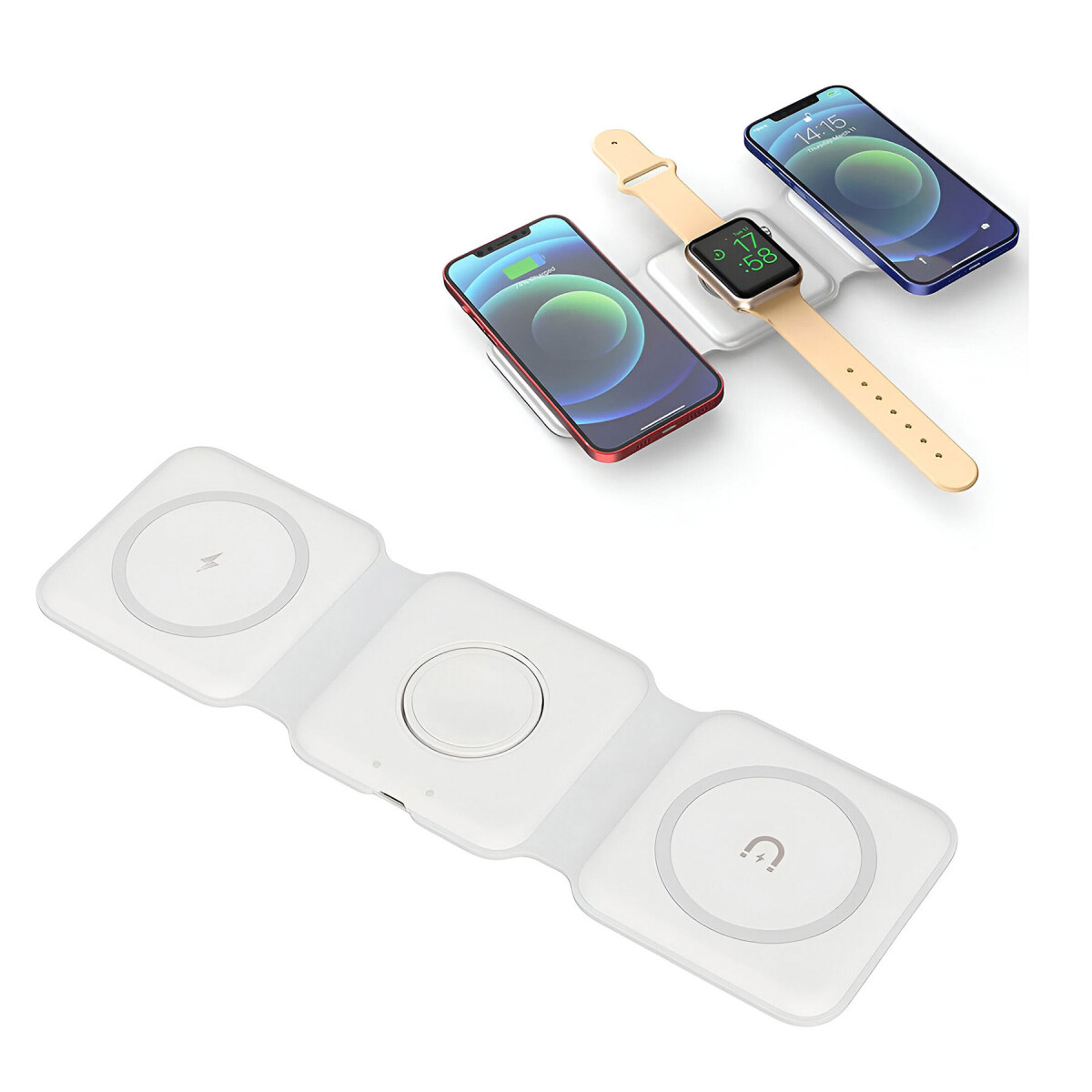 Cargador Magnético Portátil Plegable 3 En 1 Tipo Usb C 15W 