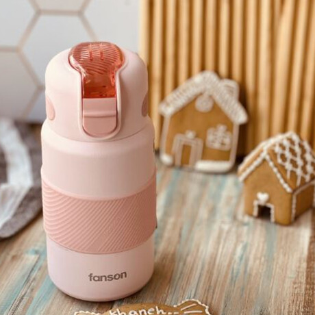 Botella termica con pico y silicona Rosado