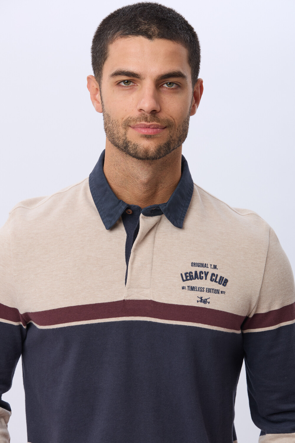 REMERA POLO RAYADA DE ALGODON Beige