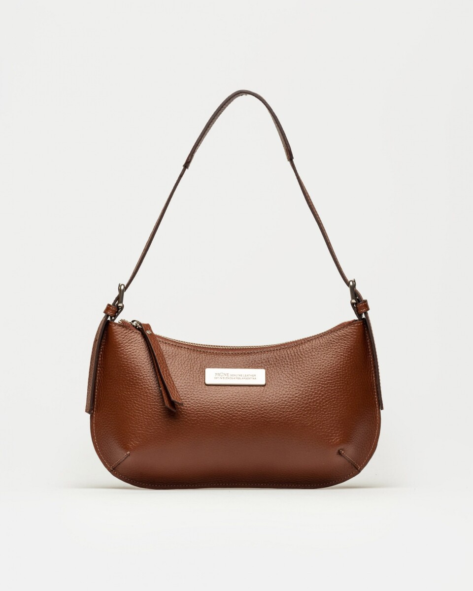 Cartera al hombro Mia en cuero graneado - Tabaco 