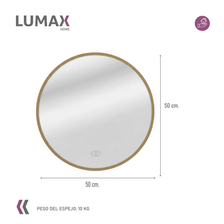 Espejo Lumax Doddy redondo con marco y luz 50cm Dorado