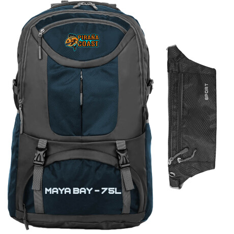 Mochila Camping Maya Bay 75 L + Riñonera Trekking Azul