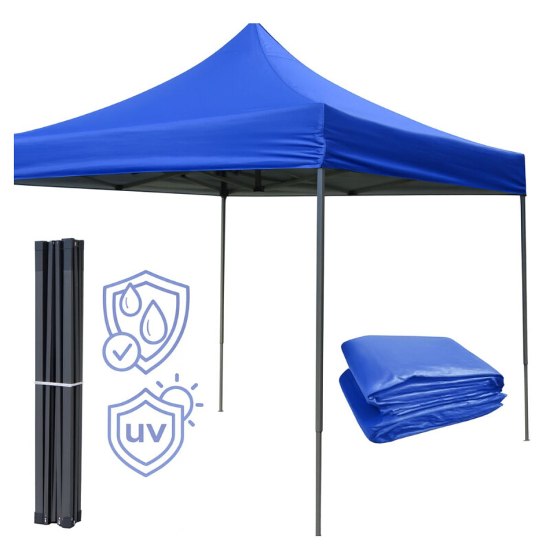 Gazebo 3x3 Impermeable con Estructura de Hierro y Techo PP/UV Azul