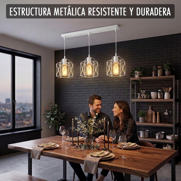 Lampara De Techo Colgante De 3 Luces Jaula Metal Moderna IMBACK Color Blanco Lampara De Techo Colgante De 3 Luces Jaula Metal Moderna IMBACK Color Blanco