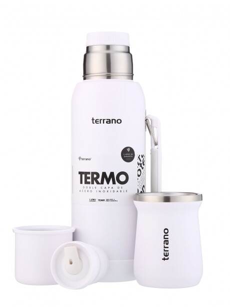 Kit Termo 1LT Con Base De Silicona + Mate de Acero Tradicional Blanco