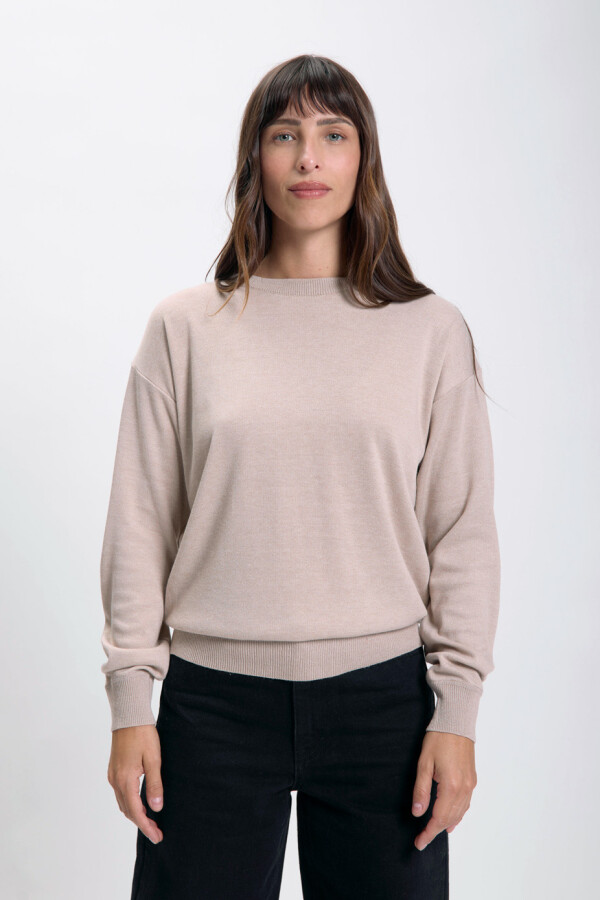 Buzo tejido cuello a la base Beige
