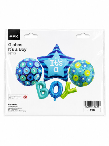 GLOBOS ITS A BOY SET X 4 CELESTE