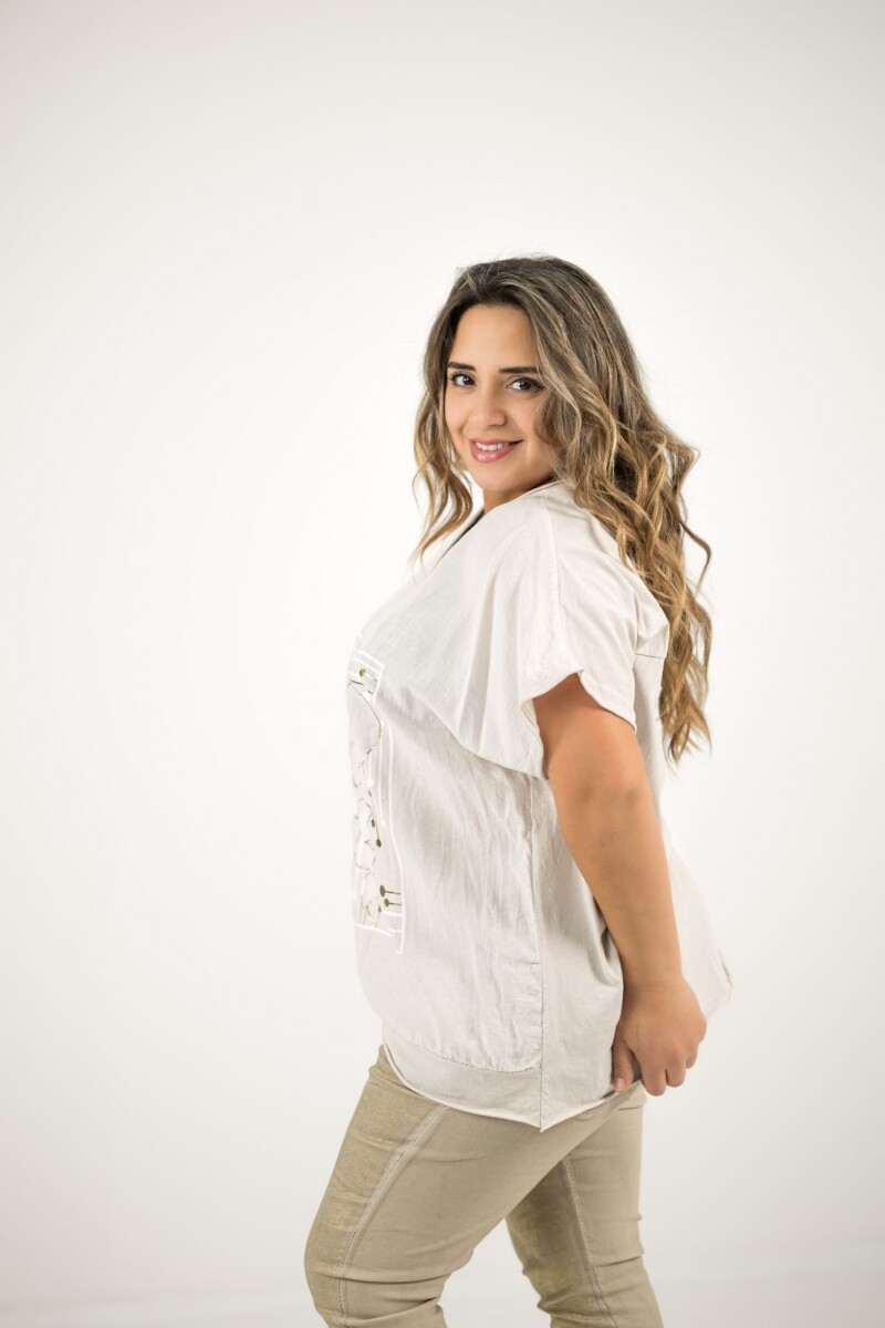 Blusa de algodón y lino - Beige 