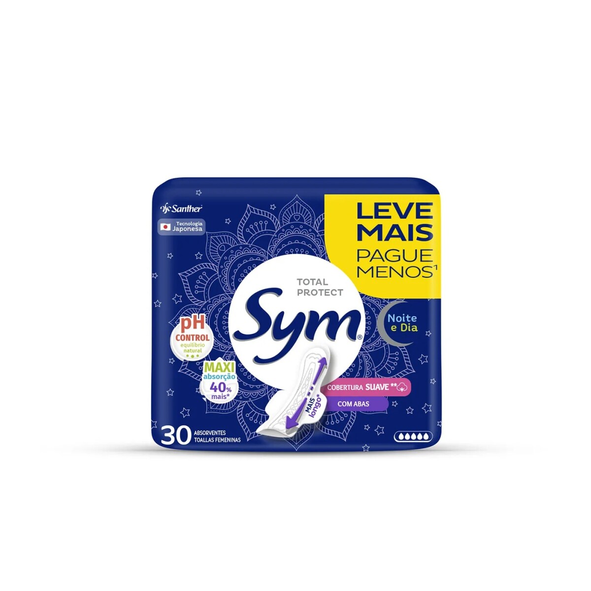 Toallitas Femeninas Sym Noche y Día Suave con Alas 30U 