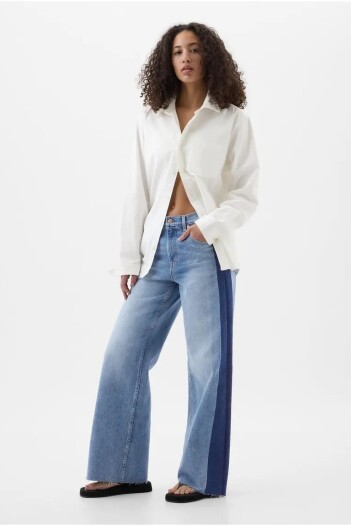 Jean Wide Leg Crop Two Tones Mujer Medium Wash