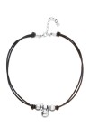 COLLAR DE CUERO CON TRES BOLAS DE ALEACIÓN DE METALES BAÑADAS EN PLATA DE LEY Colgante