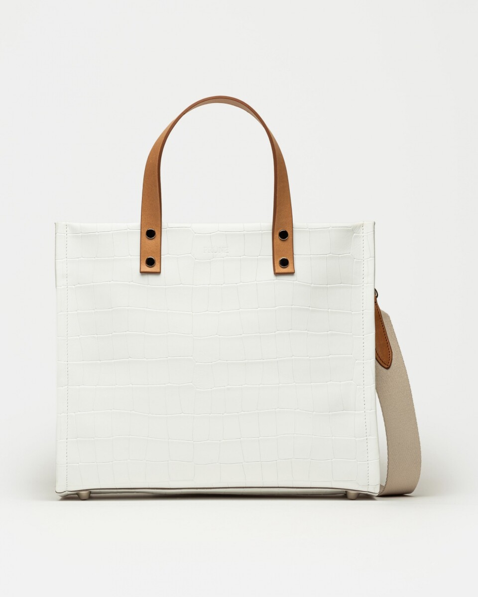 Cartera de mano Capri en cuero grabado croco - Blanco 