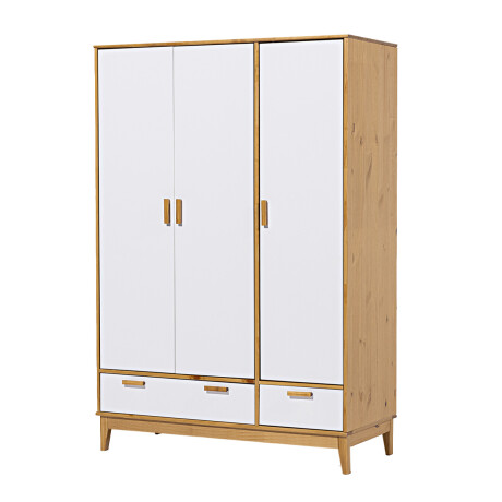 Ropero en madera maciza - 3 puertas 2 cajones Blanco