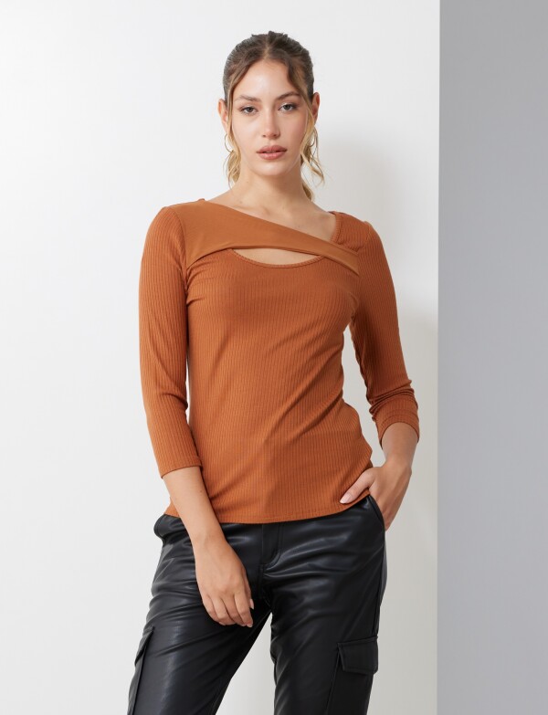 Blusa Ribs Tul TOSTADO