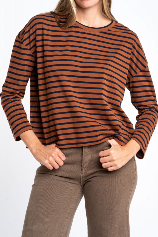 Remera Algodón Elastano Rayada Camel