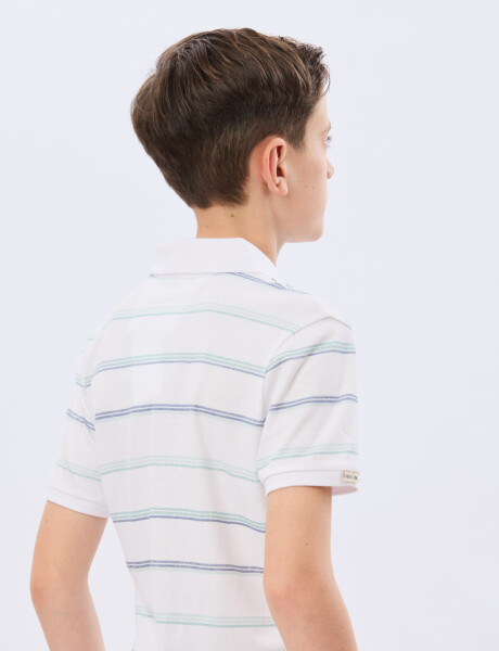 REMERA POLO RAYADA DE ALGODÓN Blanco
