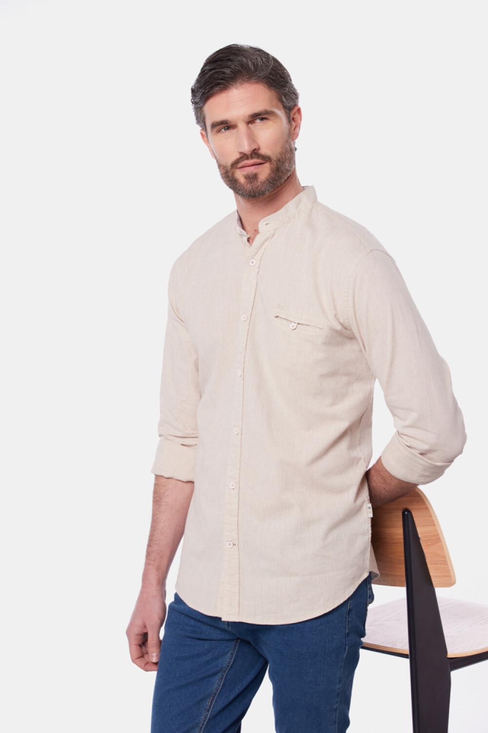 CAMISA DE LINO CUELLO MAO Beige