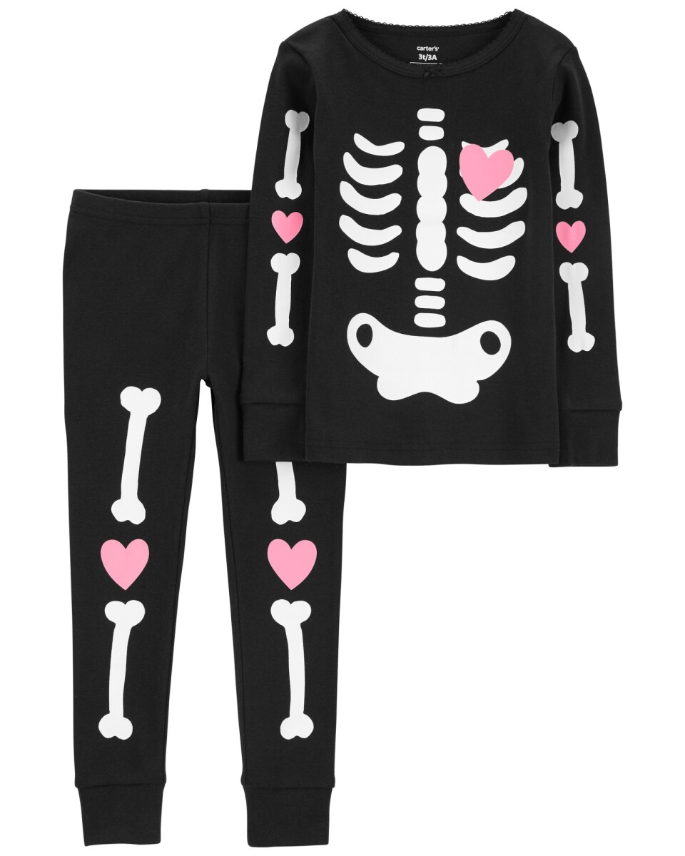 Pijama dos piezas de algodón, diseño esqueleto resplandeciente. Talles 2-5T 