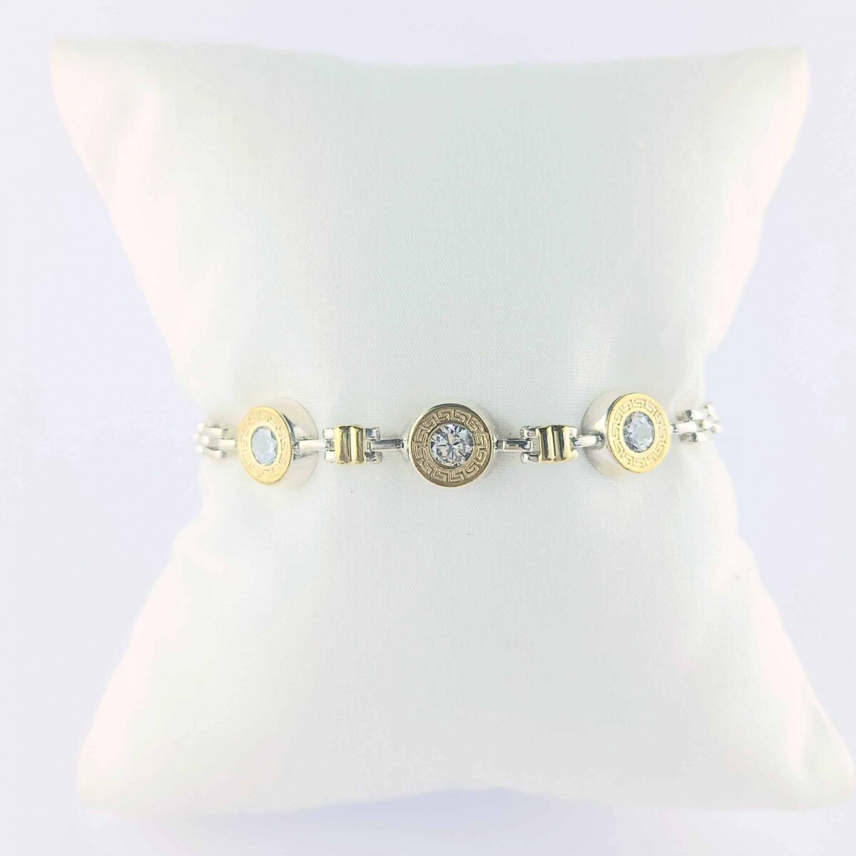 Pulsera de plata 925 con 3 circonias centrales y double en oro 18 ktes. 
