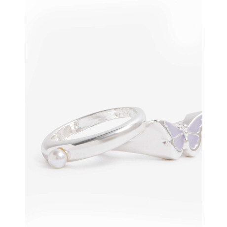 Set De 2 Anillos Esmaltados Bañado En Oro Plateado