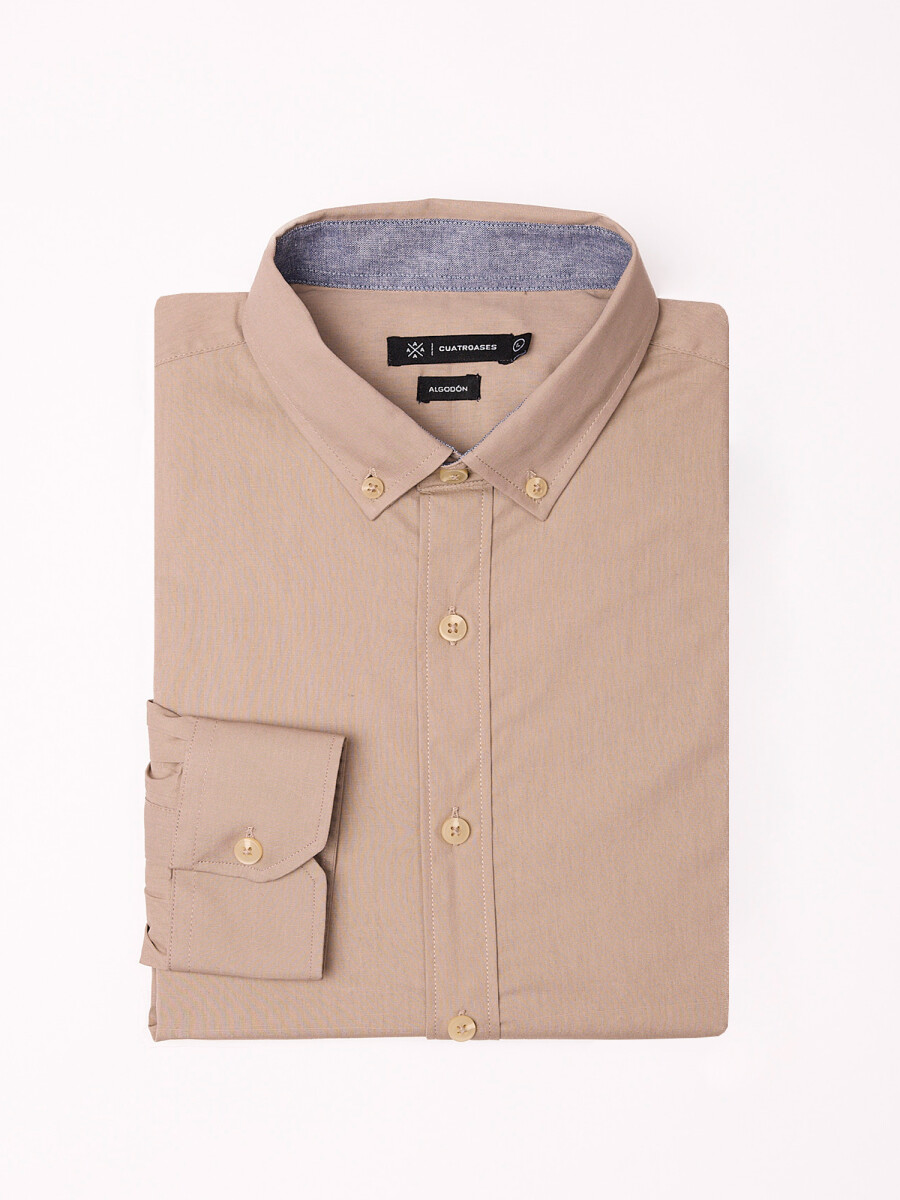 Camisa m/l algodon lisa - beige 