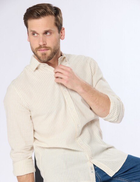 CAMISA DE LINO RAYADA Beige