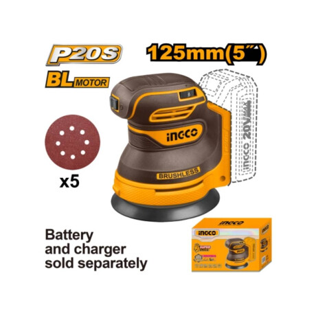 Lijadora Roto Orbital INGCO CROSLI2002 a bateria P20S 20V con 5 lijas No incluye Bateria Ni cargador
