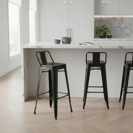 Taburete Tolix en metal con respaldo Negro