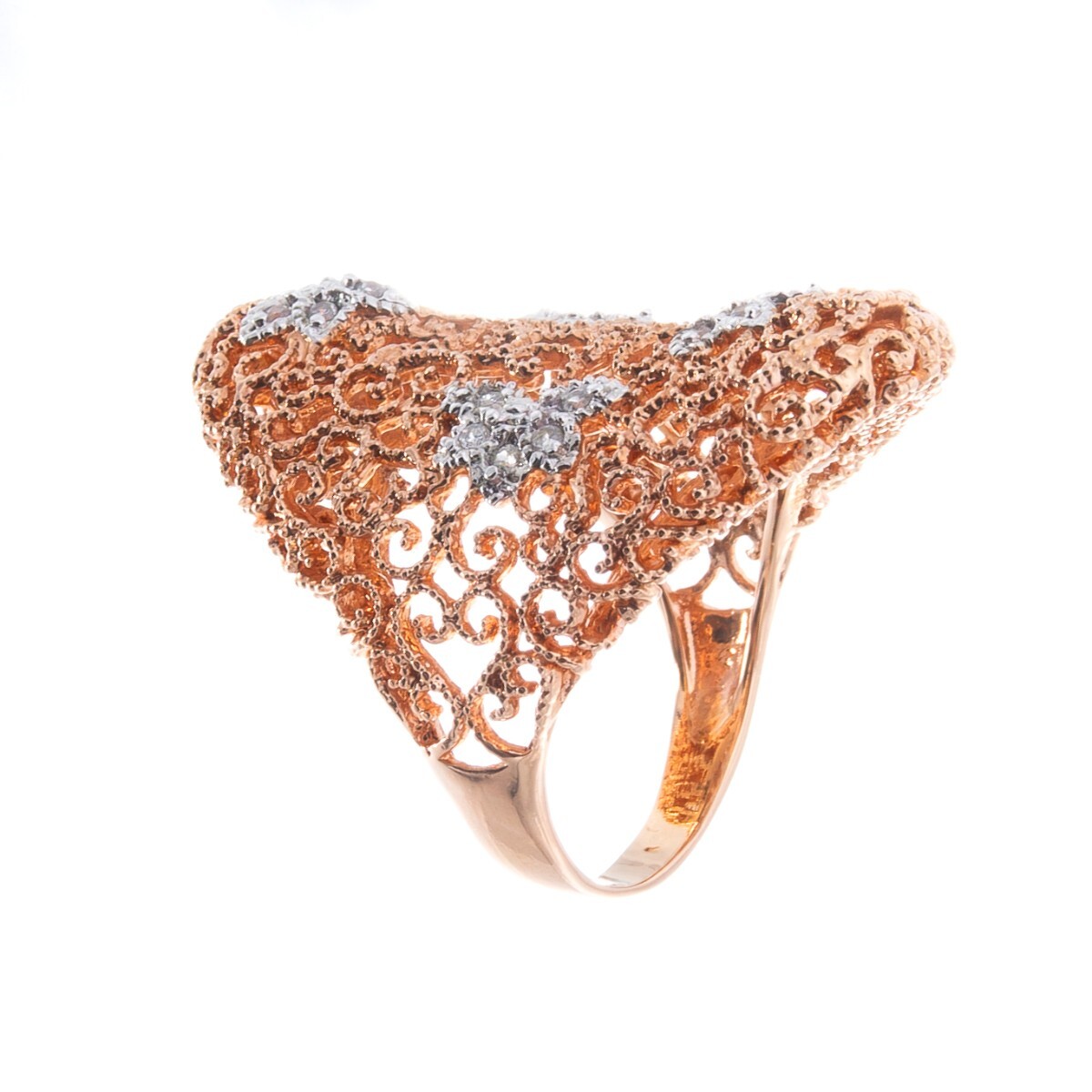 Anillo de plata 925 con baño de oro rosado y circonias. 