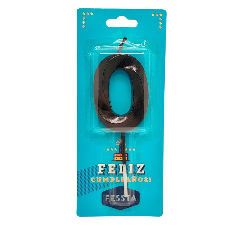 Vela Número 3D Grande Negro CERO