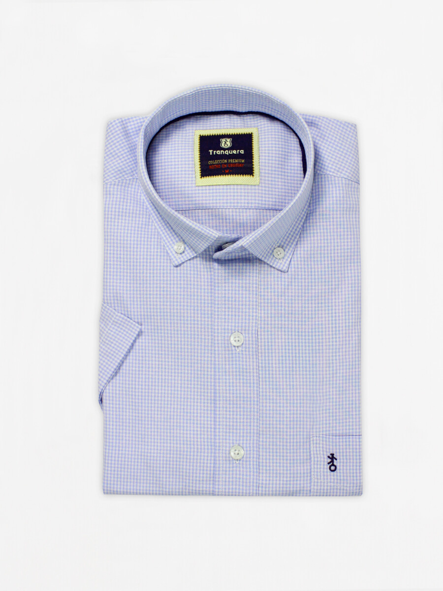 Camisa Hombre Manga Corta - Cuadros Celeste 