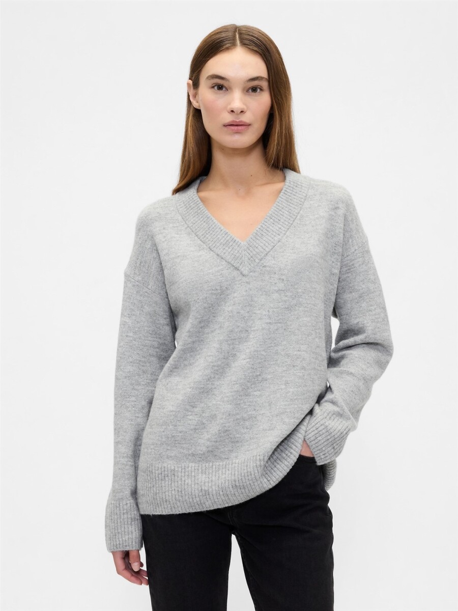 Buzo Cuello V Mujer - Bc15 Lt Grey Heather 