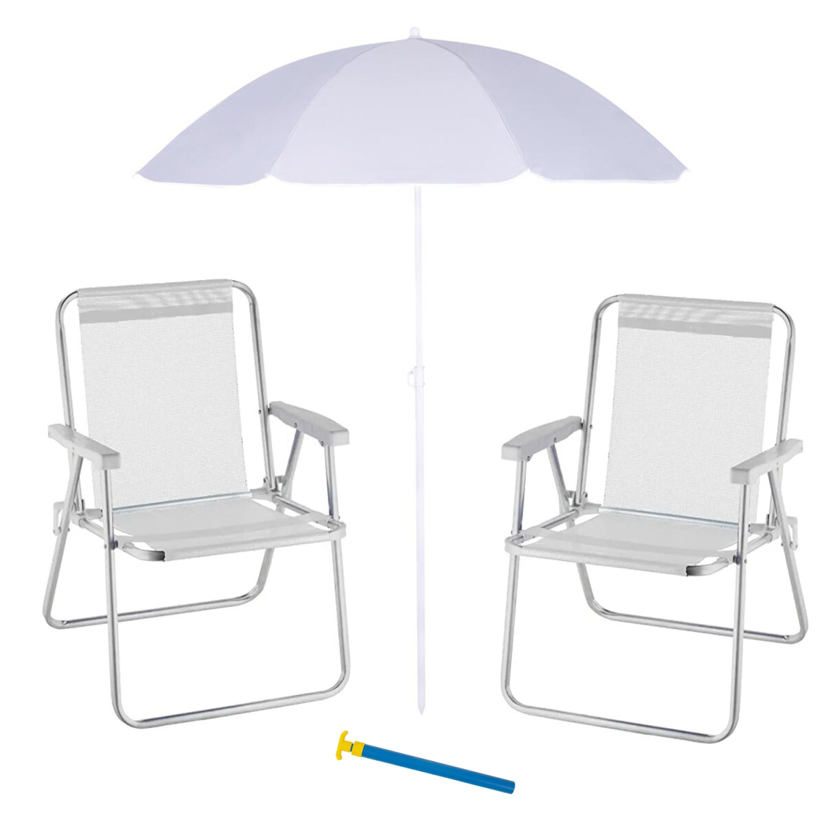 Set Sombrilla FPS 70 + Silla Plegable + Saca Arena Playa MOR - Plata 