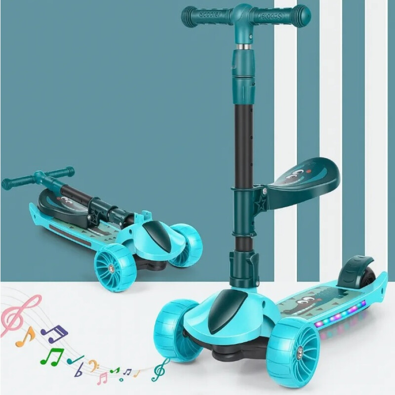 Monopatín Infantil3 Ruedas Para Niños Con Luces y Sonido Verde