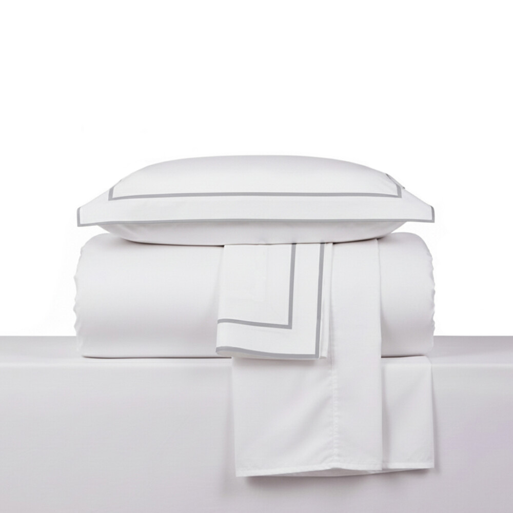 Juego de Sabana 1 Plaza Basic Color Block 200 Hilos - Pilar Blanco/Gris