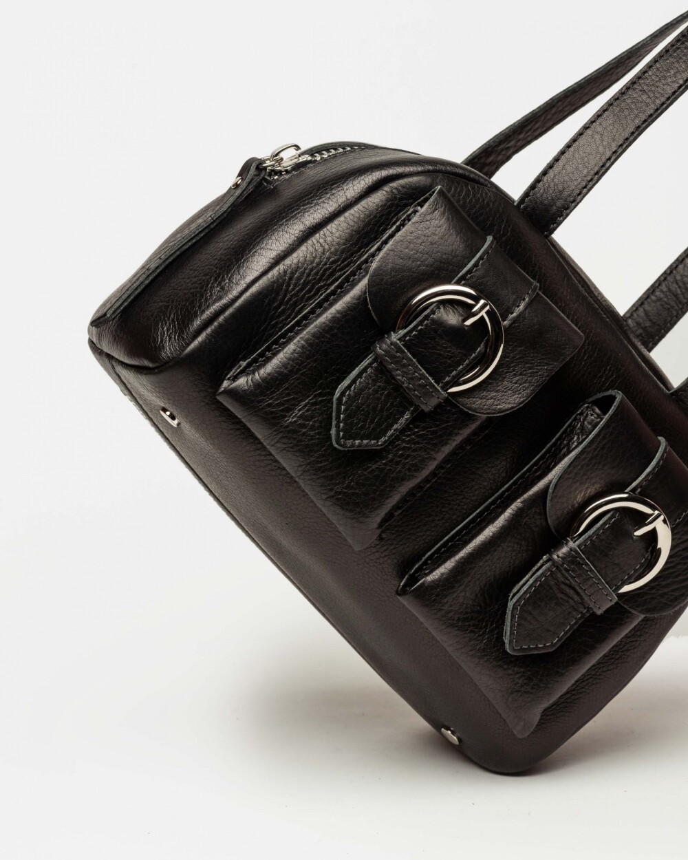 Cartera al hombro Indie en cuero vegetal liso Negro