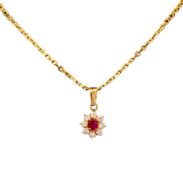Dije Flor-Oro bajo-Piedra Rubí y Zirconia-CP8557 Conpiedra
