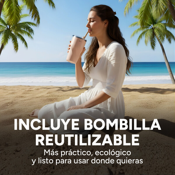 Vaso Termico Acero Inoxidable Aislante C/ Pajita 360ml Color Rosa