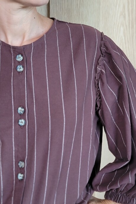 Camisa Melón Lino Raya Chocolate