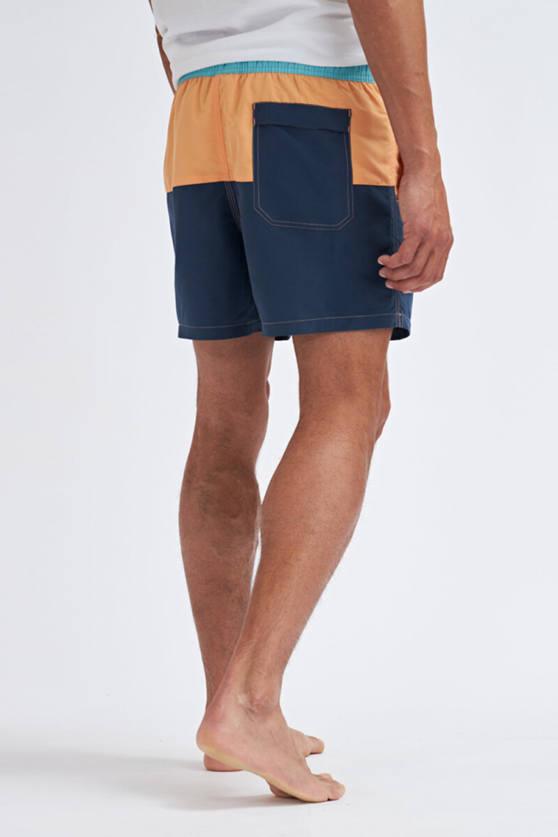 Short de baño Bloques -azul Y Naranja