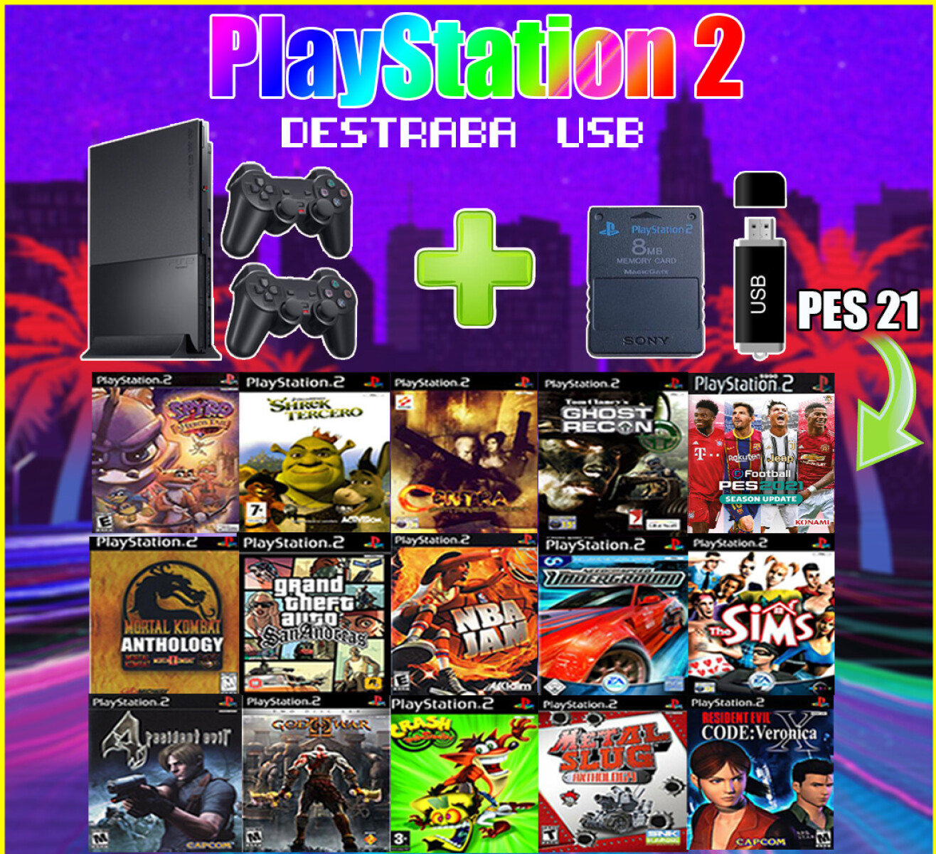 CONSOLA Playstation 2 PS2 PLAY 2 USB Pack 1 