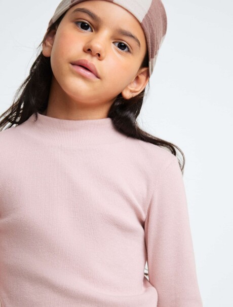 POLERA INFANTIL EN TELA ACANALADA ROSADO