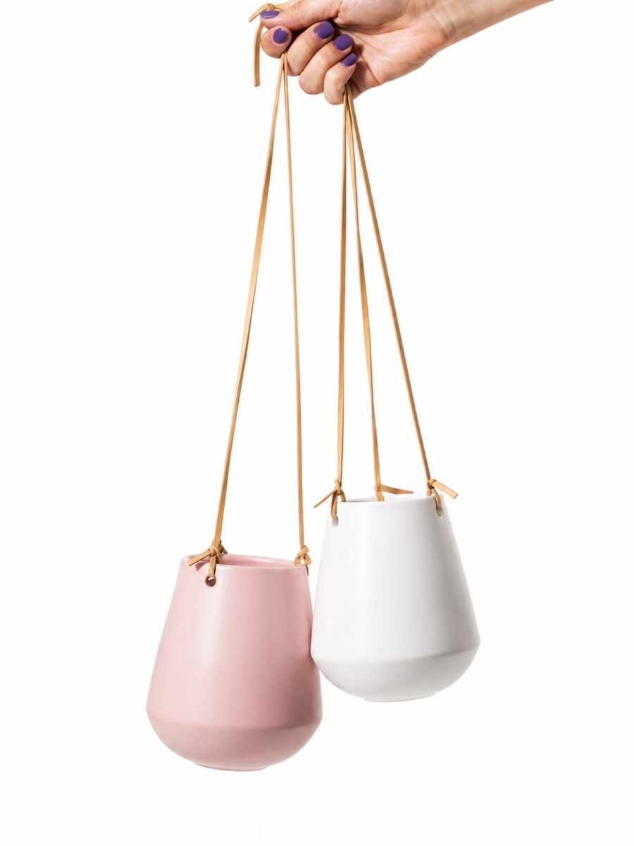 MACETA CERÁMICA COLGANTE S ROSA