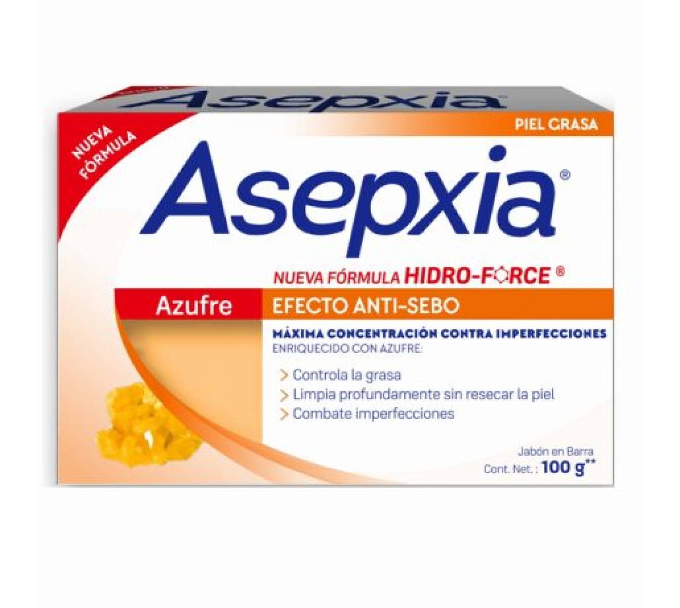Asepxia Jabón Azufre Efecto Anti-Sebo 100gr – Control de Grasa y Acné